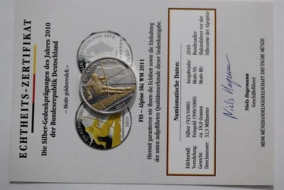 🧭🇩🇪 GERMANY 10 EURO 2011 SILVER GOLD ENAMEL SKY ALPINE W/ COA B79 #196 BX9 - Image 1 of 4