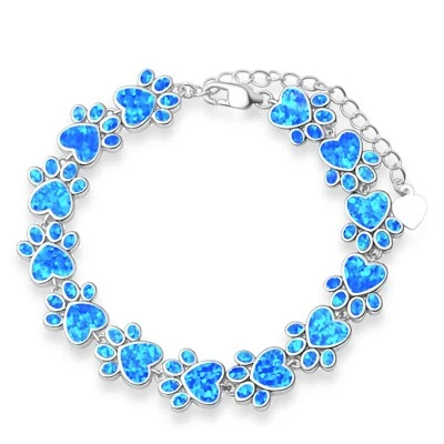 Hawaii Blue Opal Dog Paw Bracelet 925 Sterling Sliver Jewelry For Women Girls - Image 1 of 4