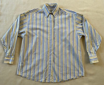 Camisa de Vestir Turnbull Asser Azul Amarillo Rayas Talla L Grande Hecha en Inglaterra Foto 1 de 3