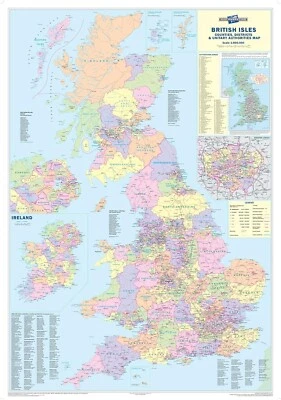 Supersize UK Counties Wall Map Cities & Towns Laminated Wall Map Size 120x174cm - Image 1 of 4