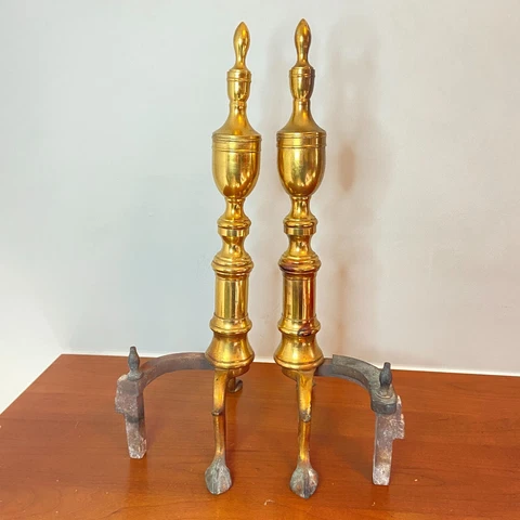 Vintage Brass Fireplace Classic Andirons 19.5" Tall Cover