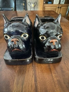 Vintage Porcelain Black Boston Terrier Bookends. - Picture 1 of 15