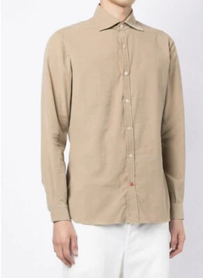 $565 ISAIA 44 17.5 Marrón Cuello Extendido Camisa Abotonada Beige Pana Traje Tostado Foto 1 de 4