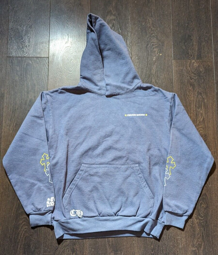 Felpa con cappuccio blu lavata Chrome Hearts x Drake certificata cromata tinta a mano grande
