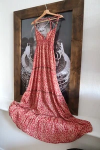 Boho Dress long tiered Red 10/12 - Picture 1 of 6