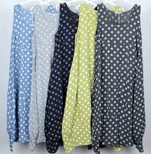 Ladies Italian Lagenlook Polka Dot Sleeveless Long 2 Pocket Linen Tunic Dress - Picture 1 of 16