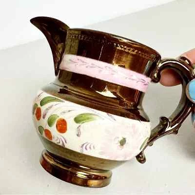 "Jarra crema Lusterware de cobre vintage pintada a mano 3,5"" inglesa" Foto 1 de 4
