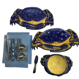 Plato de gres cangrejo azul utensilios Jay Kathy Hatch colección mariscos - Imagen 1 de 9