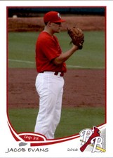 2016 Palm Beach Cardinals Grandstand #8 Jacob Evans Tulsa Oklahoma Baseball Card