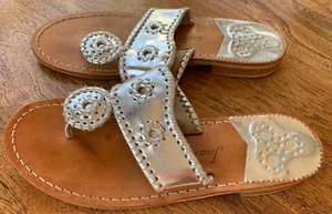 JACK Rogers Palm Beach sandali bassi misura 7,5M argento tacco a blocco CE - Foto 1 di 8