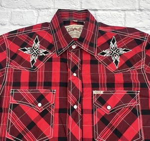 Camisa Western Rafter C Bordada Para Hombre MEDIANA Roja Negra Tribal Estrella Vaquera - Imagen 1 de 8