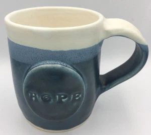 Blue and White Mug Hope Handmade Clay Ceramic Coffee Tea 3.5" Tall Signed Studio - Picture 1 of 6