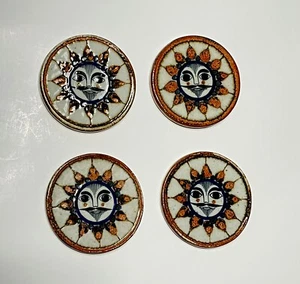 4 posavasadas de cerámica Tonala de colección México placa de pared azulejos cara de sol arte popular 4" - Imagen 1 de 7