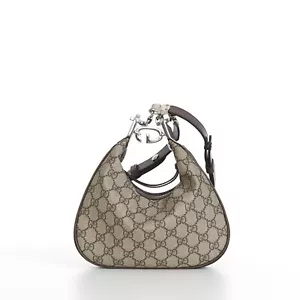 GUCCI 2690$ Attache Small Shoulder Bag In Beige & Ebony GG Supreme Canvas - Picture 1 of 12