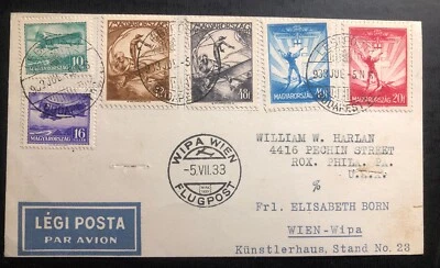 1933 Budapest Hungary WIPA Special Flight Air Postcard Cover To Vienna Austria - Image 1 of 2