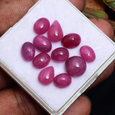 11 Pcs Natural Ruby Stunning Red 8mm-10mm Cabochon Loose Gemstones Wholesale Lot - Image 1 of 4