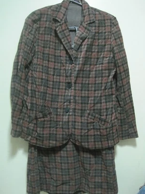 1950S? Bobbie Brooks Suit Jacket&Skirt BROWN PLAID CORDUROY-SEE MEASUREMENTS - Image 1 of 4