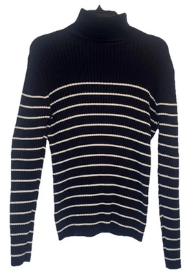 Suéter Top Eddie Bauer Para Mujer Elástico Azul Blanco Rayas Cuello Alto L Foto 1 de 4