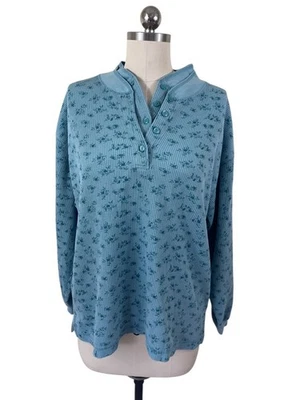 Top térmico Bobbie Brooks Y2K para mujer XL 16-18 azul floral casa de campo acogedor CabinChic Foto 1 de 4