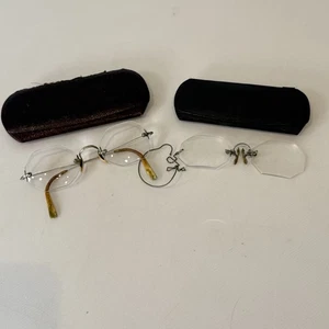 Antike Brillen Drahtrahmen Konvolut Teile und Stücke und Brillenetuis - Bild 1 von 9