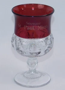 Antique Ruby Stained Etched Kings Crown Glass Goblet Souvenir St. Paul Minn. 4" - Picture 1 of 7