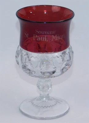 Antique Ruby Stained Etched Kings Crown Glass Goblet Souvenir St. Paul Minn. 4" - Image 1 of 4