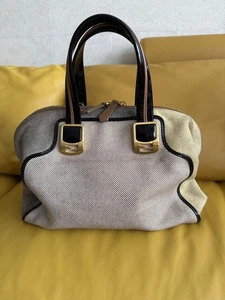 FENDI Hand Bag Tote Purse Canvas Beige Black Authentic - Picture 1 of 24