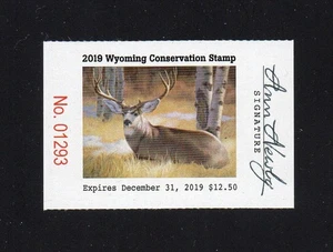 WYOMING   WY36   WILDLIFE CONSERVATION  STAMP  2019   MNH     ARTIST SIGNED - Picture 1 of 1