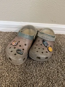 Crocs Pink and blue Glitter With Charms Girl Shoes Size J5 - Picture 1 of 11
