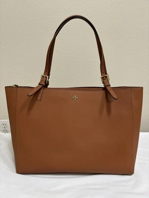 Tory Burch Saffiano Leather Tote Bag Luggage Tan York Zip Top Work Shoulder Purs - Image 1 of 4