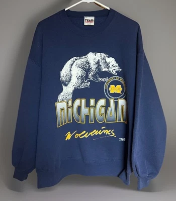 Sudadera Vintage Años 90 Michigan Wolverines Cuello Redondo XL Edición Equipo EE. UU. Foto 1 de 4
