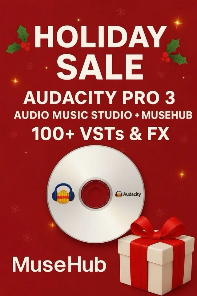 Audacity Pro 3 Audio Music Studio + Muse Hub + 100 VST - Windows Mac Linux-CD Foto 1 de 4