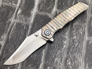 SixLeaf SL-91-Fire Folding Knife 10Cr15Mov Blade Titanium Handle Camping Knife - Picture 1 of 11