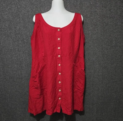 LOFT Dress Womens 18 Red Button Front Linen Blend Mini Sleeveless Pockets Tunic - Image 1 of 4