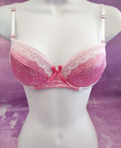 Bra Pink White Floral Print 32B 36B Lace Underwire Pink Bow Saloon Lingerie NWT - Picture 1 of 3