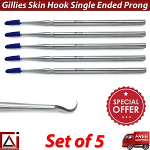 Surgical Procedures Gillies Skin Hook Single Prong Dermal Sharp Retractors X5 CE - Picture 1 of 7
