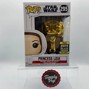 Funko Pop Princess Leia (Gold Chrome) #295 2019 Galactic Convention Exclusive - Picture 1 of 7