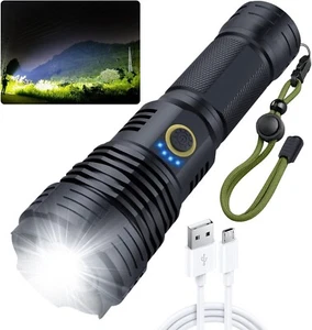 Flashlights High Lumens Super Bright Rechargeable Waterproof Zoomable w/ 5 Modes - Picture 1 of 9