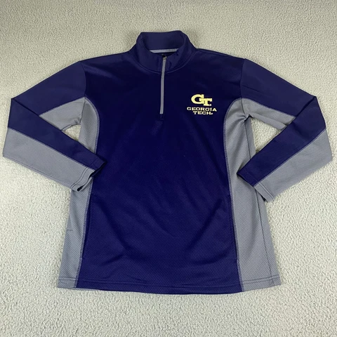 Georgia Tech Yellow Jackets Sweatshirt Womens Medium Blue Short Sleeve 1/4 Zip Cover