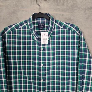 J.Crew Flex Washed Shirt Men's Medium Green Blue plaid L/S stretch lightweight - Picture 1 of 13