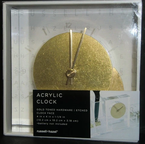 russell+hazel Acrylic and Gold Desk Clock, Home and Work Office Cover
