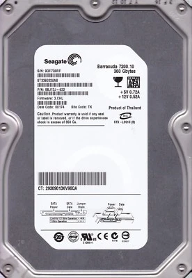 ST3360320AS  p/n: 9BJ13J-622  s/n: 9Qf...  fw:3.CHL  360GB  SATA  site: TK  C2-5 - Image 1 of 3