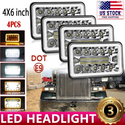 BraveWA 4x6" LED Headlights for Freightliner Kenworth T800 T400 W900 T600A Truck - Image 1 of 4