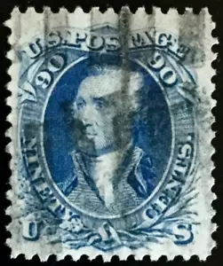 #72 Used, 1861 90¢ Washington Well Centered w/ Light Bars Cancel SCV $575 - Picture 1 of 2
