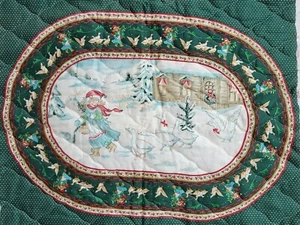 6 Vintage Wamsutta Quilted Christmas Placemats Fabric Panel Girl Geese Polka Dot - Picture 1 of 6