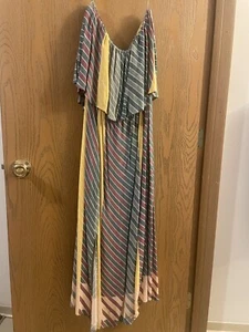 O’Neill Womens Green & Yellow Striped Flounce Maxi Dress! Extra Large! XL! BNWOT - Picture 1 of 9