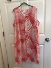 Susan Graver Sleeveless Coral & White Palm Print Dress Sz 1X