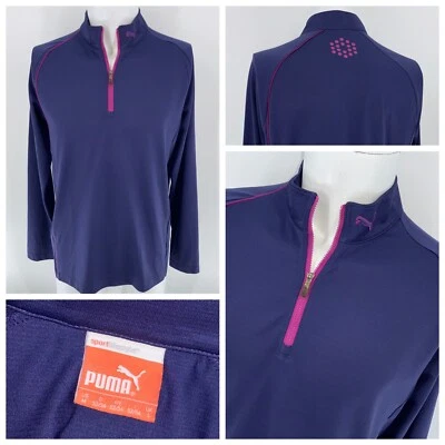 Pullover de Golf Puma 1/4 Cremallera M Hombres Púrpura Rosa Cremallera Poli USP Seco YGI P4-11 Foto 1 de 4