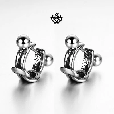 Silver stud knot stainless steel earrings huggies cuff screw on Soft Gothic Foto 1 de 3