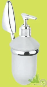 4 PEZZI PORTASAPONE LIQUIDO DISPENSER SAPONE VETRO SATINATO METALLO CROMATO - Foto 1 di 1